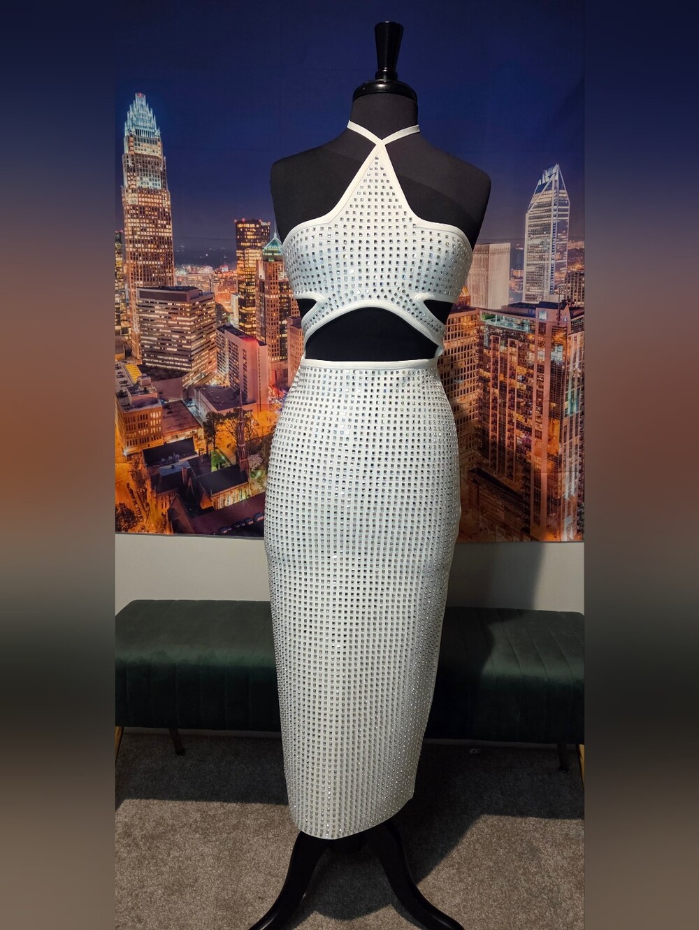 White Embellished Cutout Maxi Dress